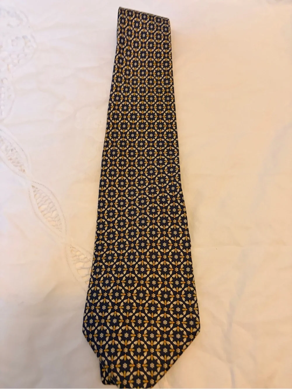 Salvatore Ferragamo Navy and Yellow Geometric Silk Tie